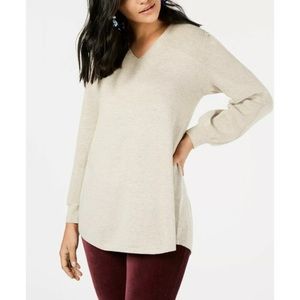 Style&Co Ribbed Panel Long Sleeve Pullover Sweater